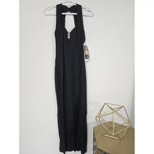 Vintage Jessica McClintock Gunne Sax Halter Maxi Dress Black Formal Wedding